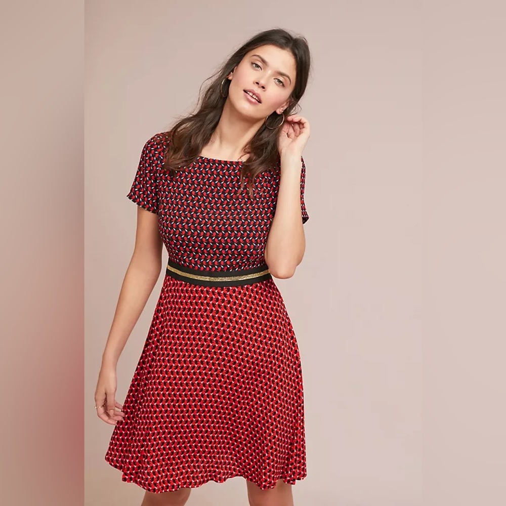 Anthropologie Red Fit and Flare Mini Dress